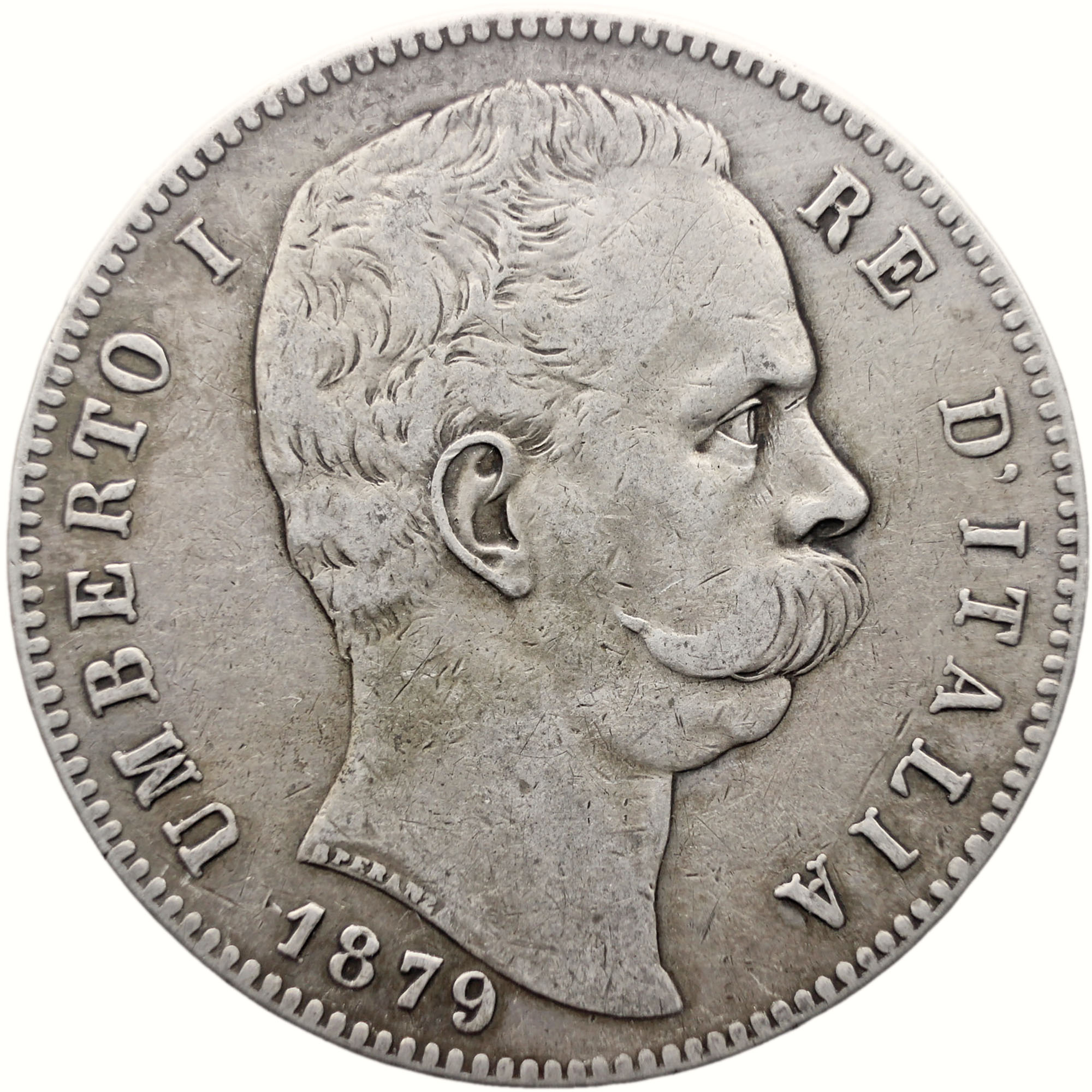 1879 R 5 Lire Italy Coin Umberto I Silver