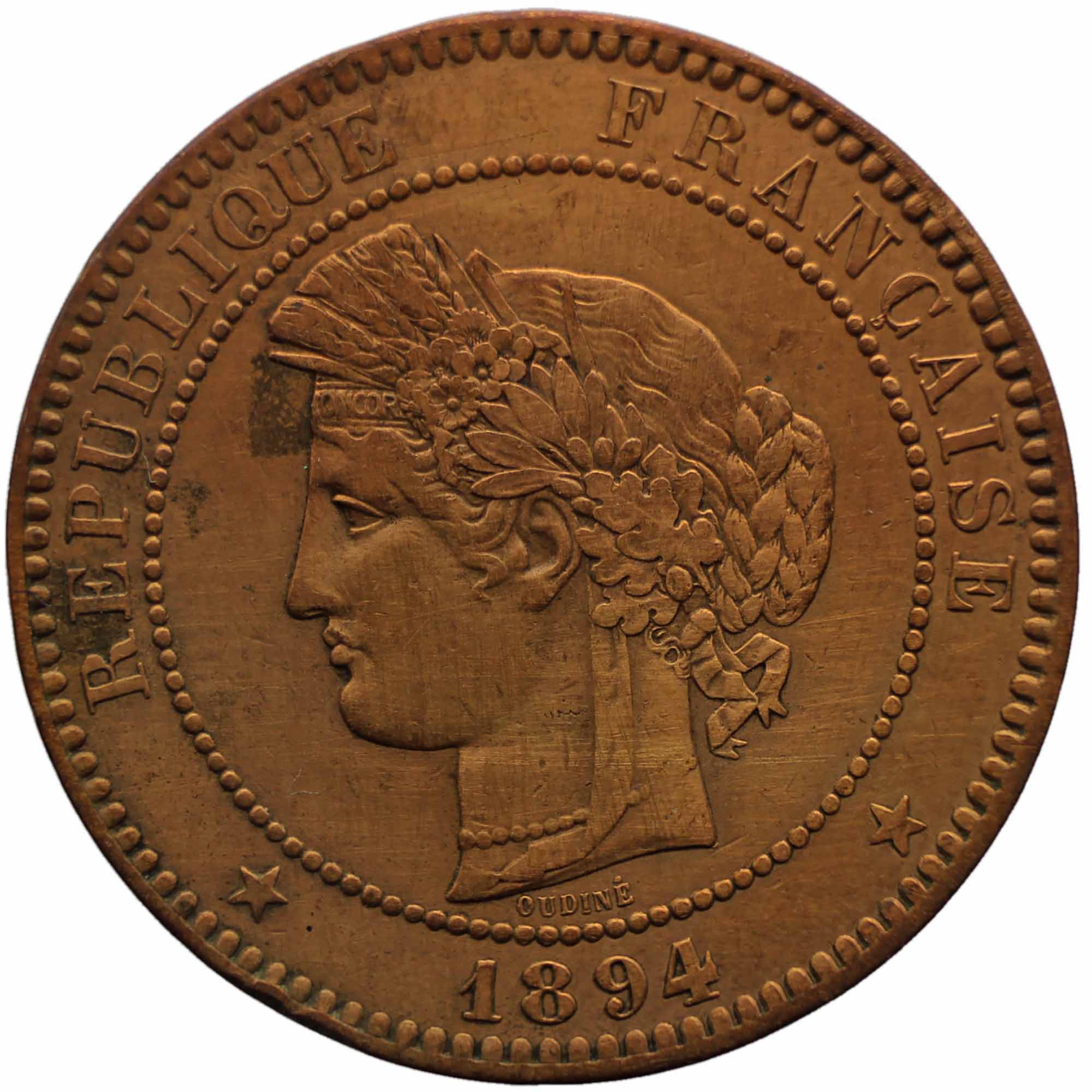 1894 A 10 Centimes France Coin