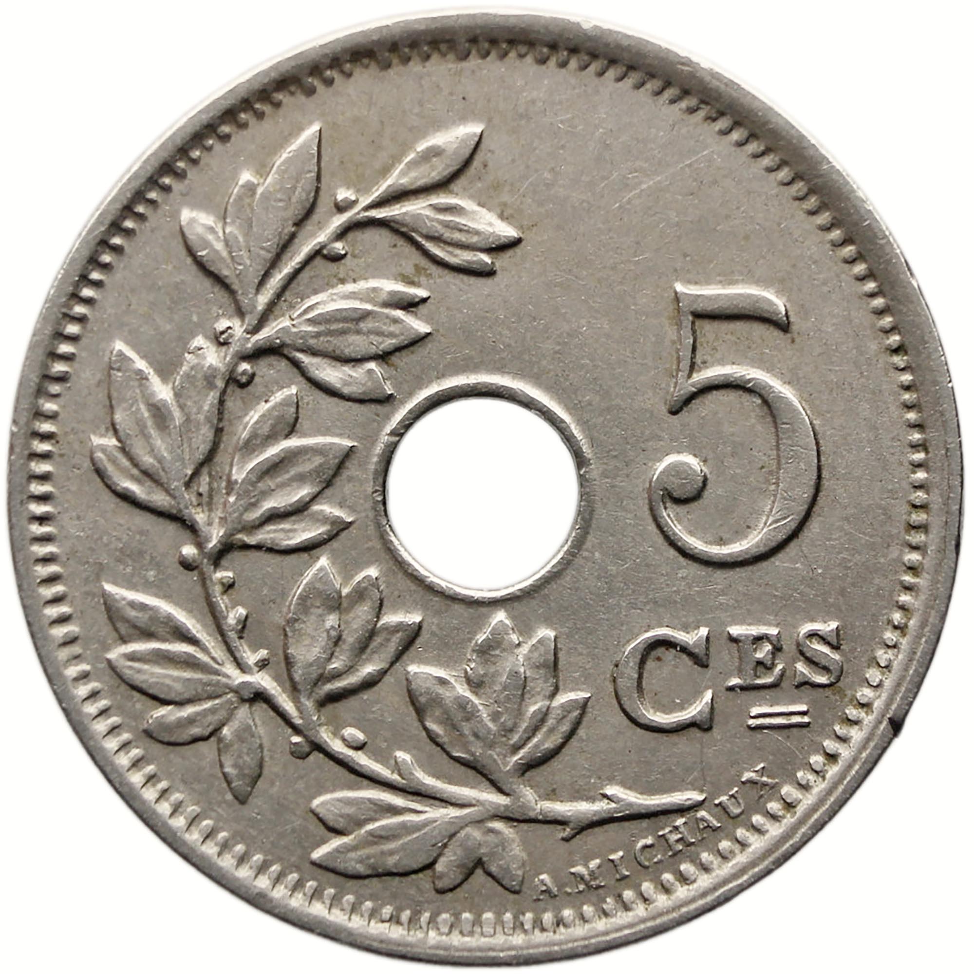 1913 5 Centimes Belgium Coin Albert I French text