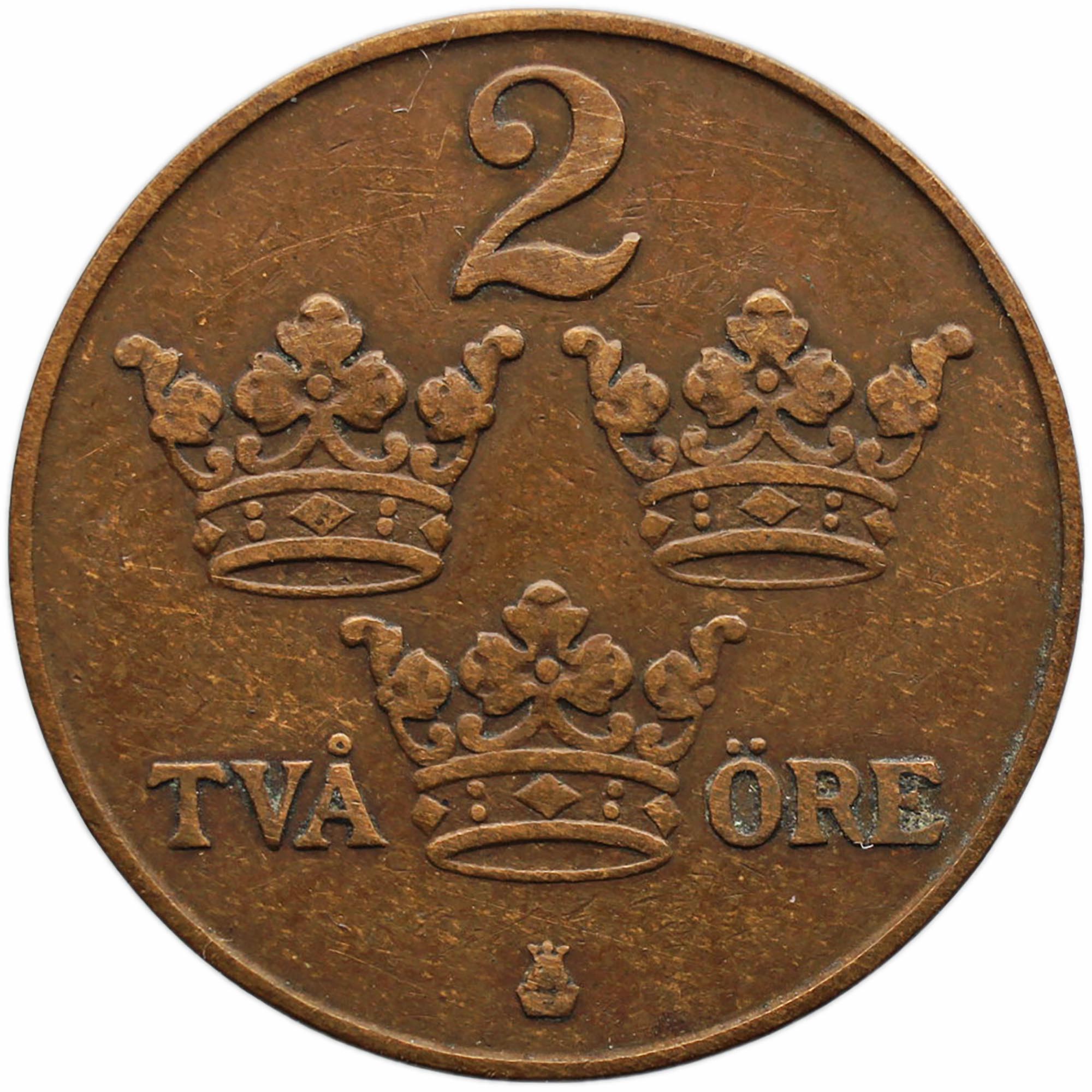 1916 2 Öre Sweden Coin Gustaf V short 6