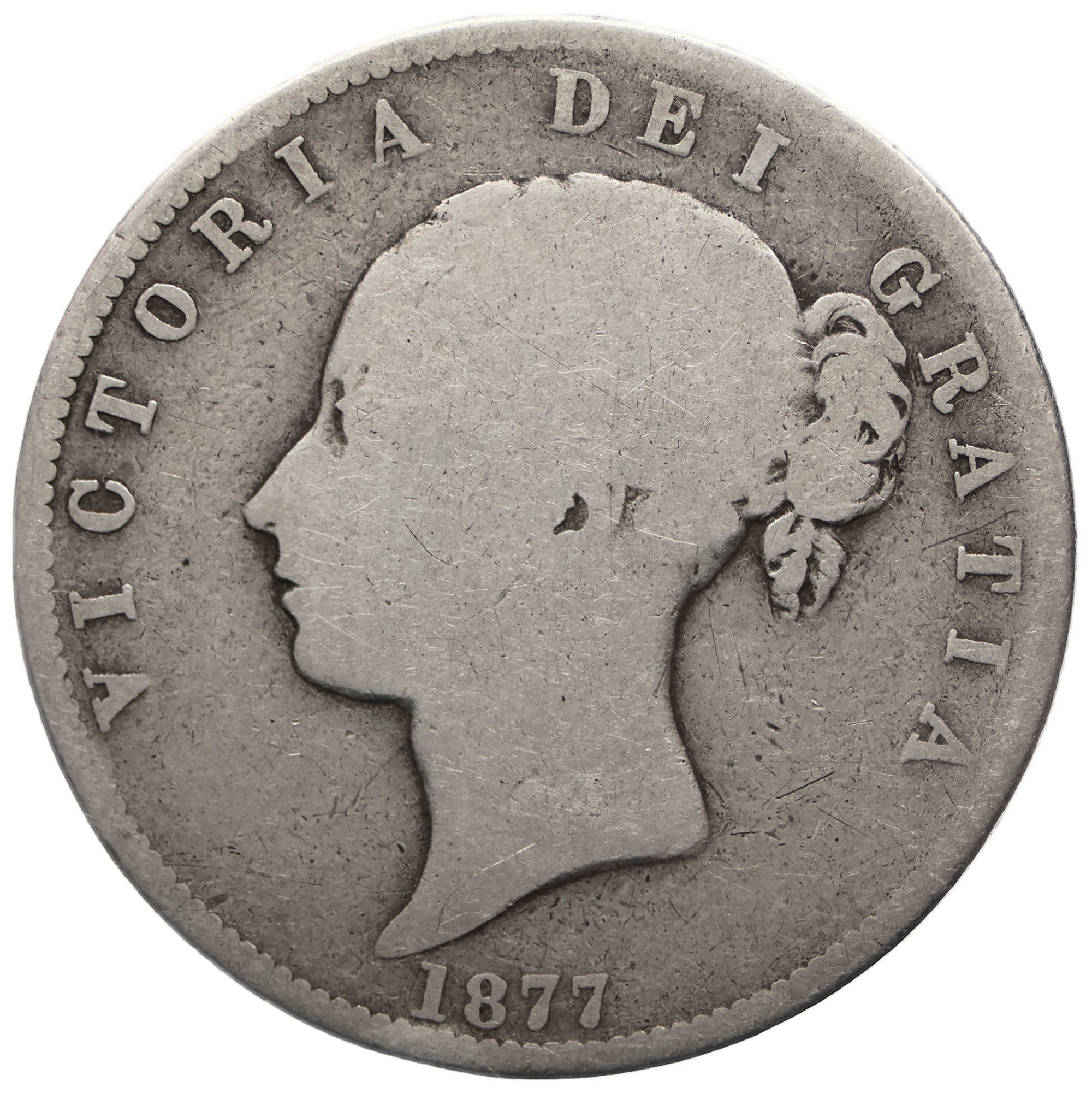 1877 Half Crown Victoria UK Coin Silver 1st portrait 2nd type