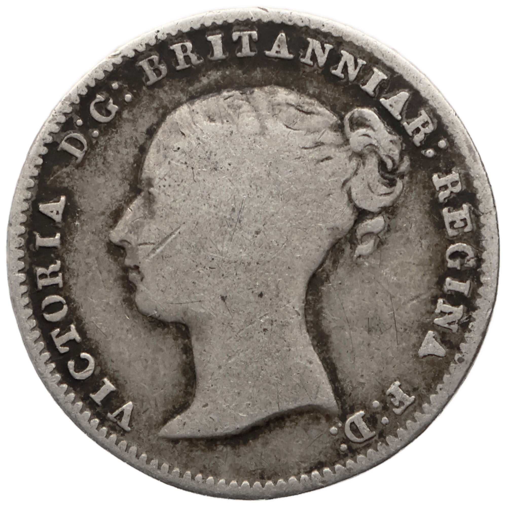 1854 4 Pence Victoria Groat Overdate UK Silver Coin 1st portrait