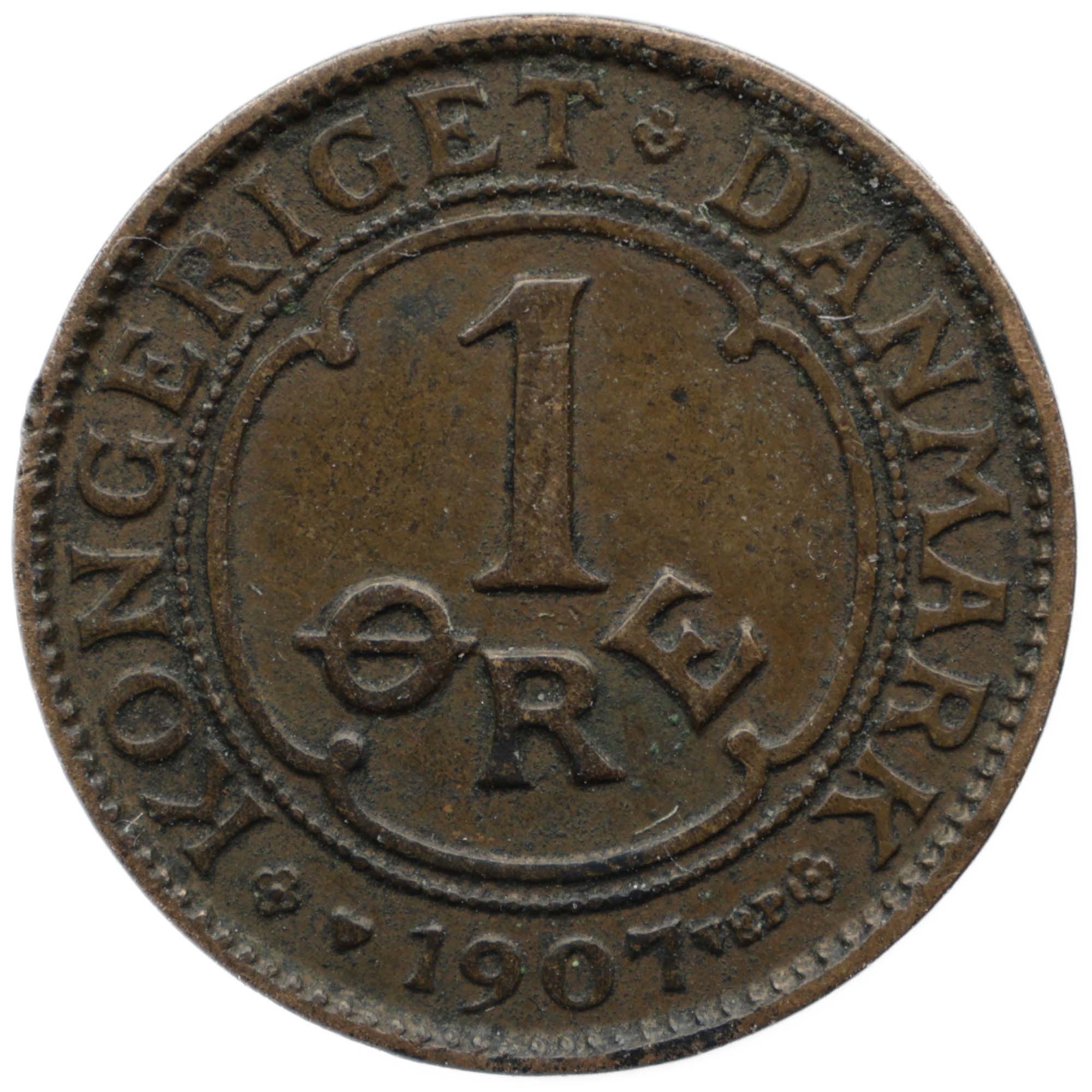 1907 1 Øre Denmark Coin Frederik VIII