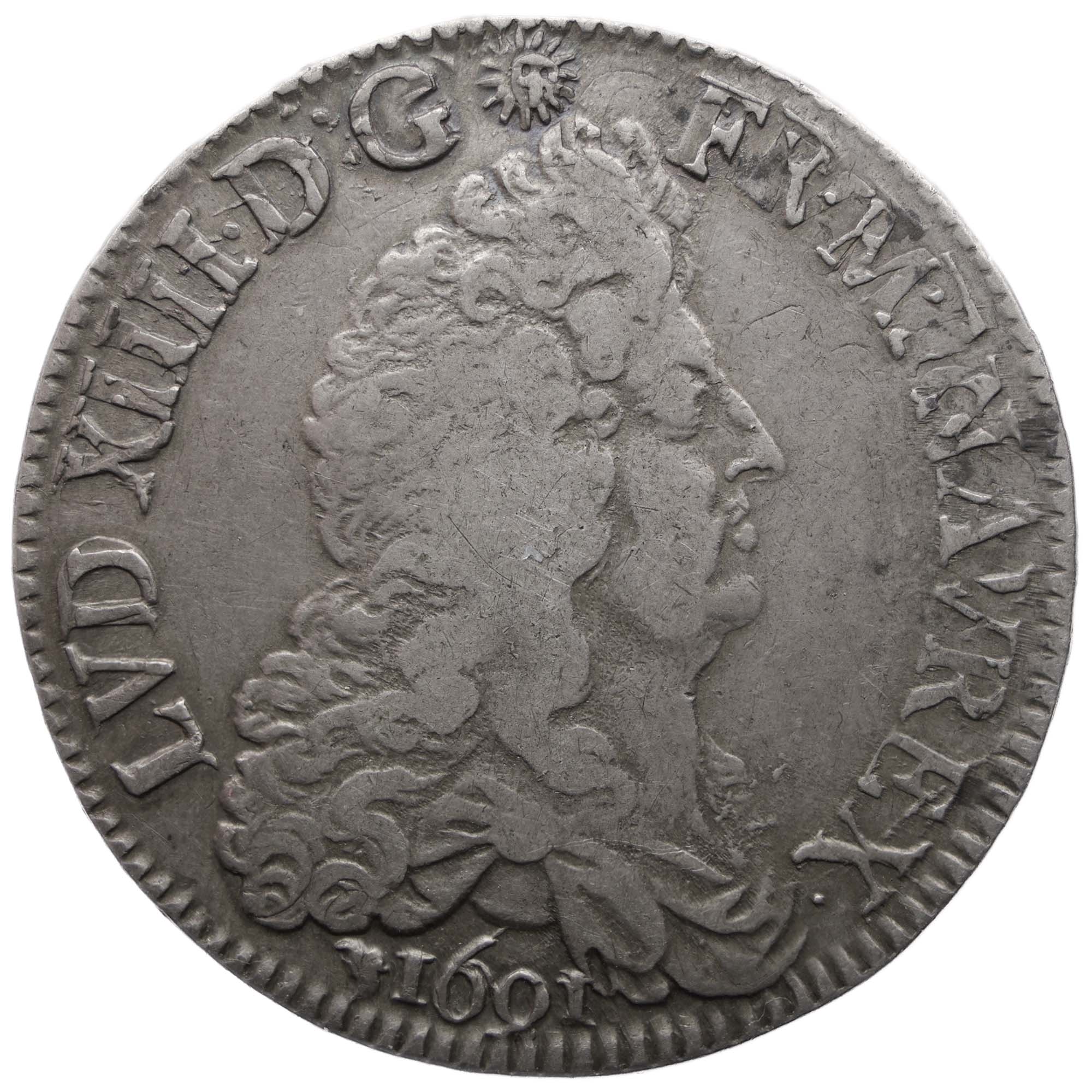 1691 D 1 Écu Louis XIV France Coin Mint Lyon Overstruck