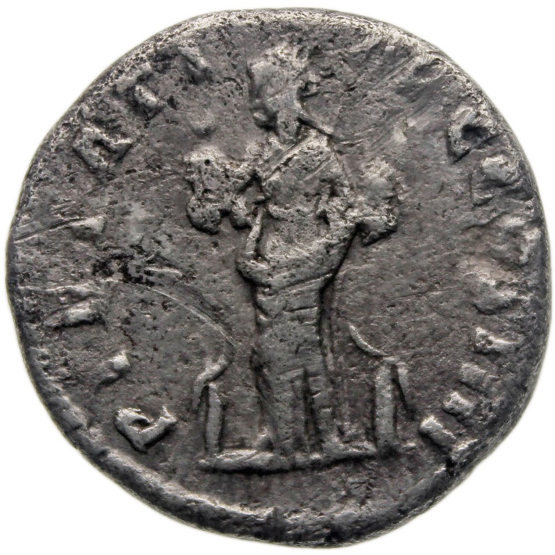 160 - 161 AD Roman Empire Coin Antoninus Pius Denarius Silver Pietas standing left