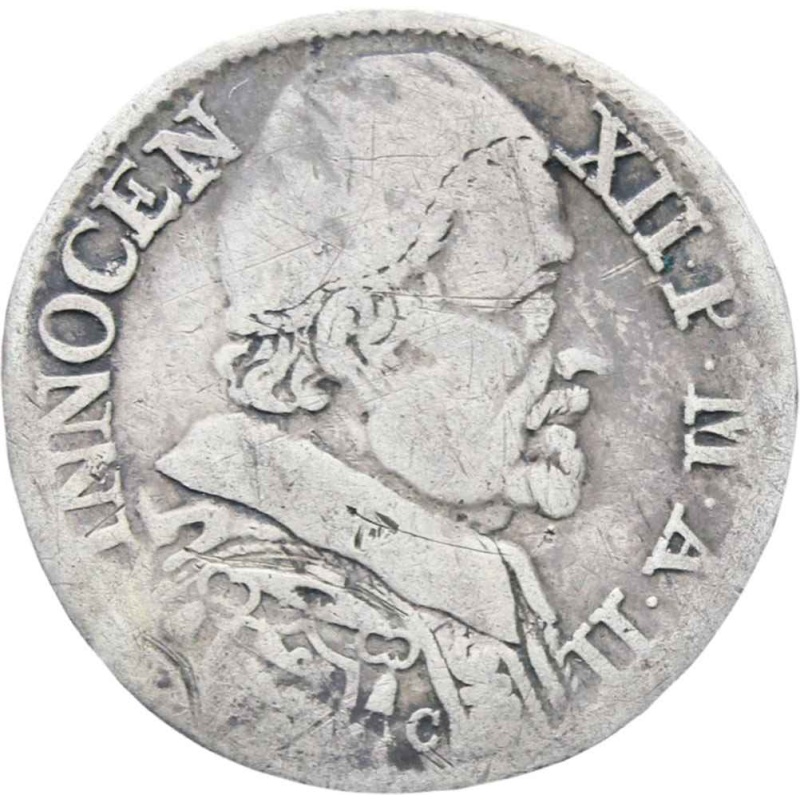 1693 Italian States Papal - Avignon Vatican Pope Innocent XII silver 1/12 ecu coin