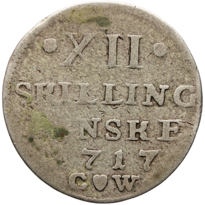 1717 12 Skilling Dansk Coin Denmark Silver Frederik IV