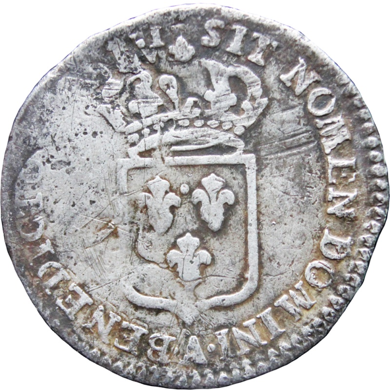 1720 A 10 Sols, 1/12 Ecu Louis XV Silver Coin Struck Over 1719 10 Sols of Franc-Navarre