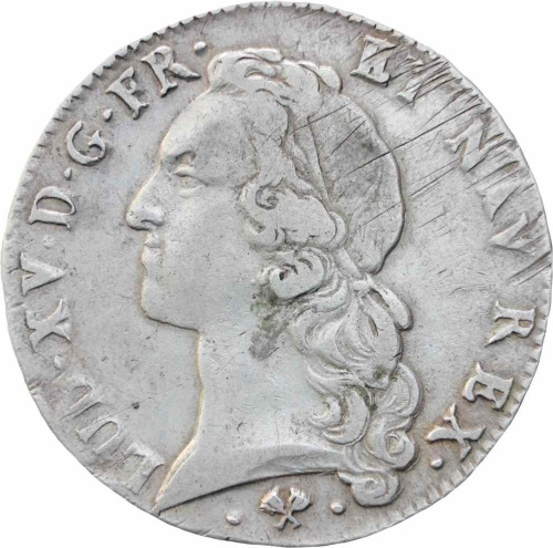 1765 L France Louis XV Silver Ecu Coin, Bayonne mint