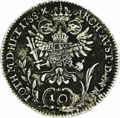 1788 B Austria Hungary Holy Roman Emperor Josef II silver 10 Kreuzer coin