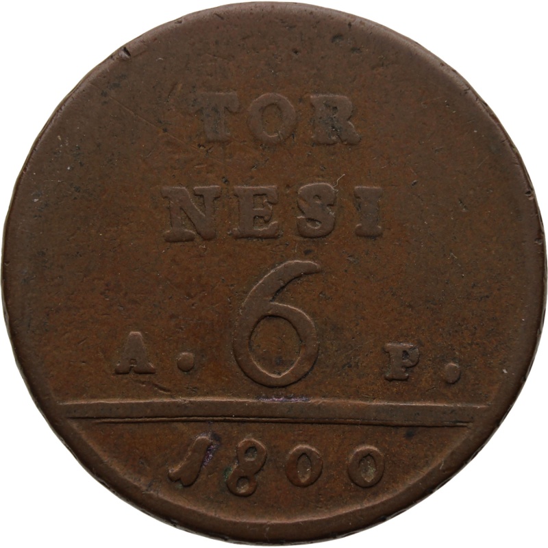 1800 AP 6 Tornesi Kingdom of Naples Italy Coin Ferdinando IV