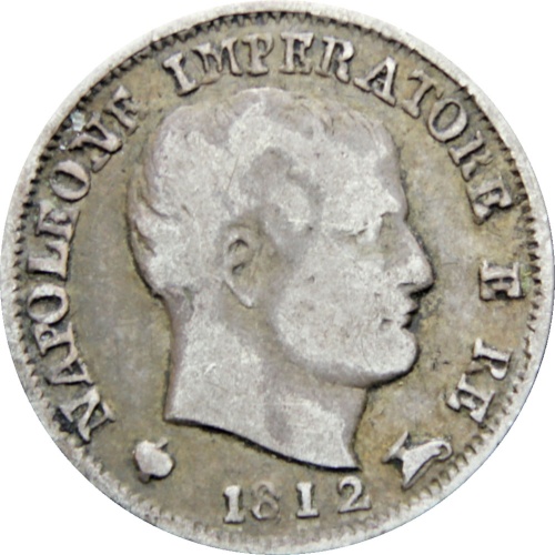 1812 Kingdom of Italy Napoleon I Silver 5 Soldi Coin Edge with Stars