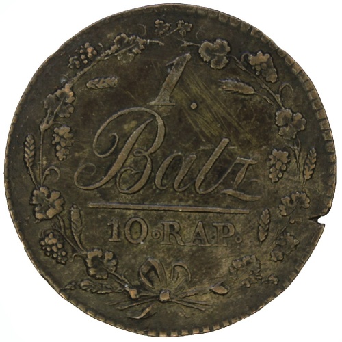 1814 Swiss Switzerland Canton Vaud 1 Batzen 10 Rappen