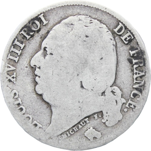 1823 A France Louis XVIII Silver One Franc Coin Paris Mint