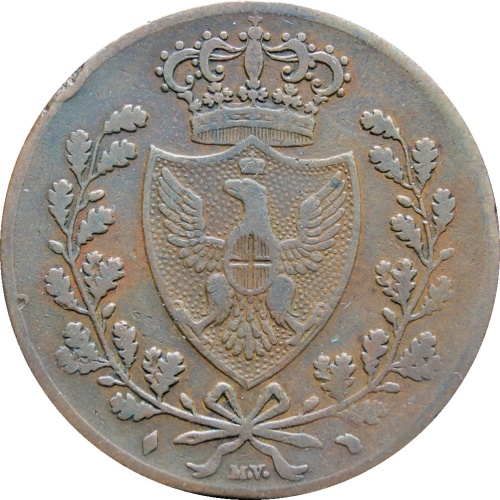1826 L Italian states Sardinia 5 Centesimi Charles Felix Coin