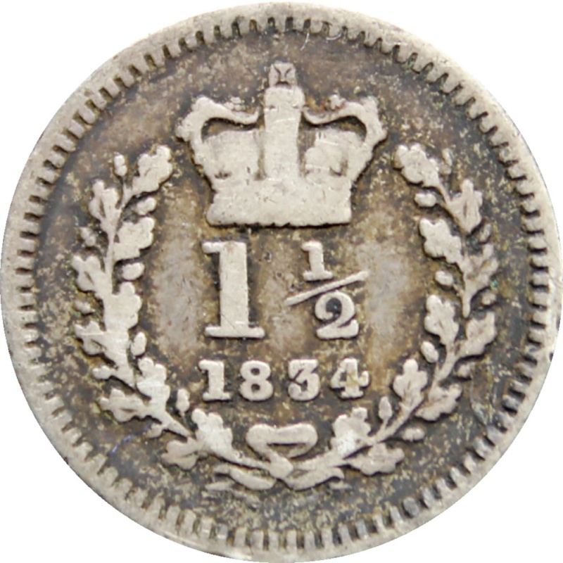 1834 One and Half Pence William IV Great Britain Silver British Coin Struck for Colonial use
