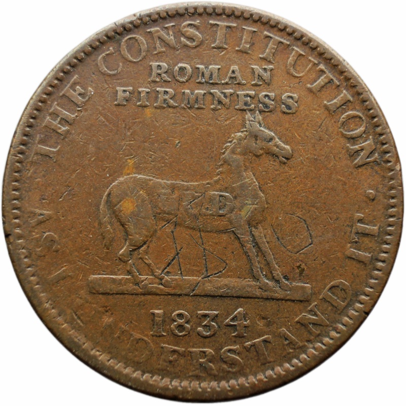 1834 Token USA A Plain System Void of Pomp Hard Times