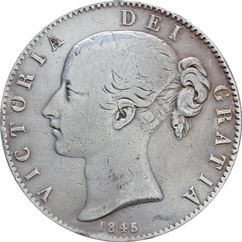 1845 Crown Victoria Queen Great Britain Silver Coin Cinquefoil Stop