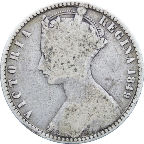 1849 Great Britain Queen Victoria Two Shillings Florin Silver Coin (' Godless' type)