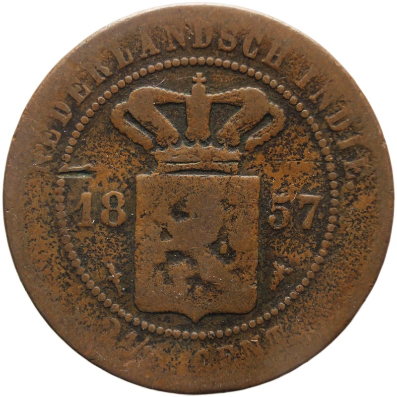 1857 2 1/2 Cents -Willem III Netherlands East Indies Coin