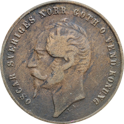 1857 2 Öre Oscar I Sweden Coin