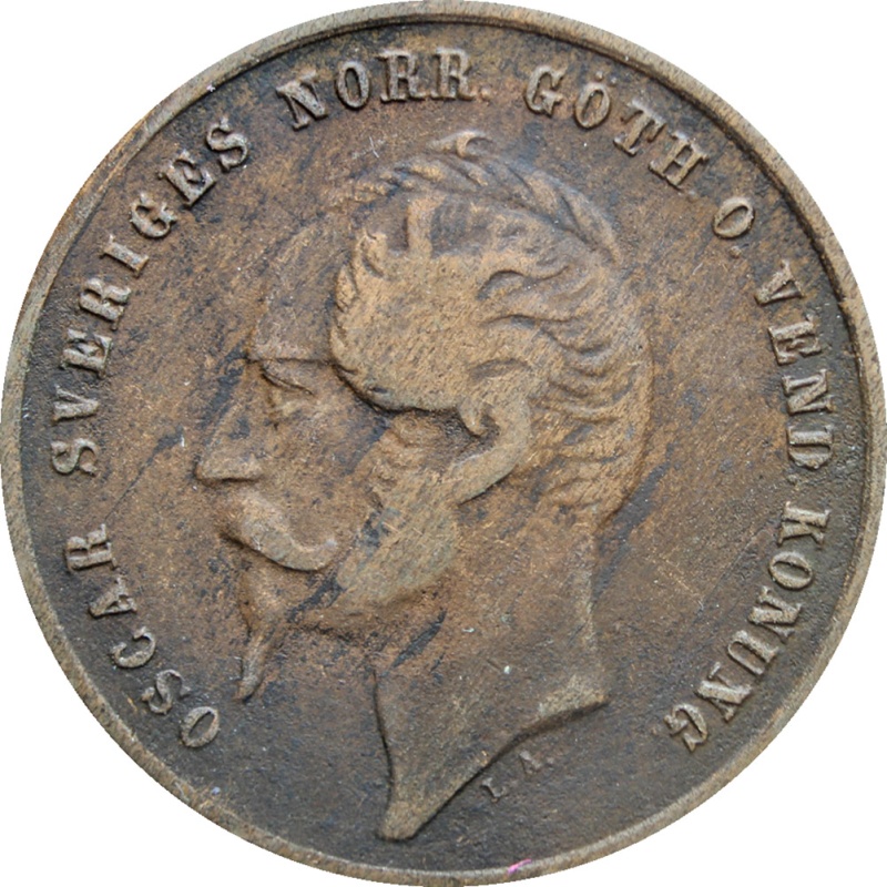 1857 2 Öre Oscar I Sweden Coin
