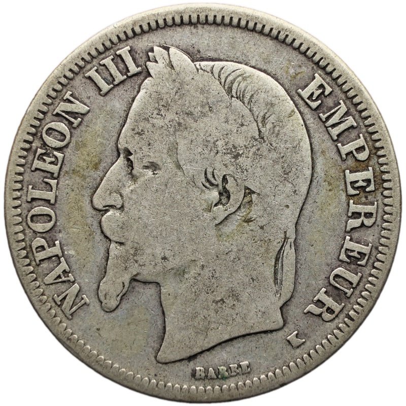 1866 K 2 Francs France Coin Napoleon III Silver Bordeaux Mint