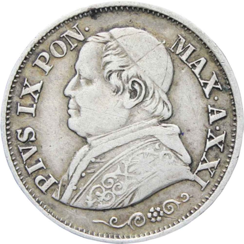 1867 10 Soldi Silver Coin, Pius IX Italy States Papal