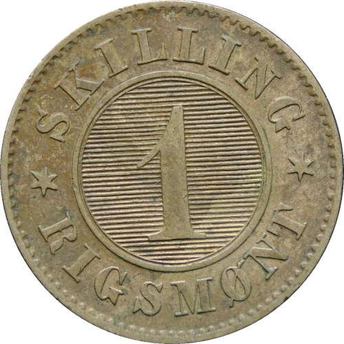 1867 Denmark 1 Skilling Rigsmont Christian IX Coin