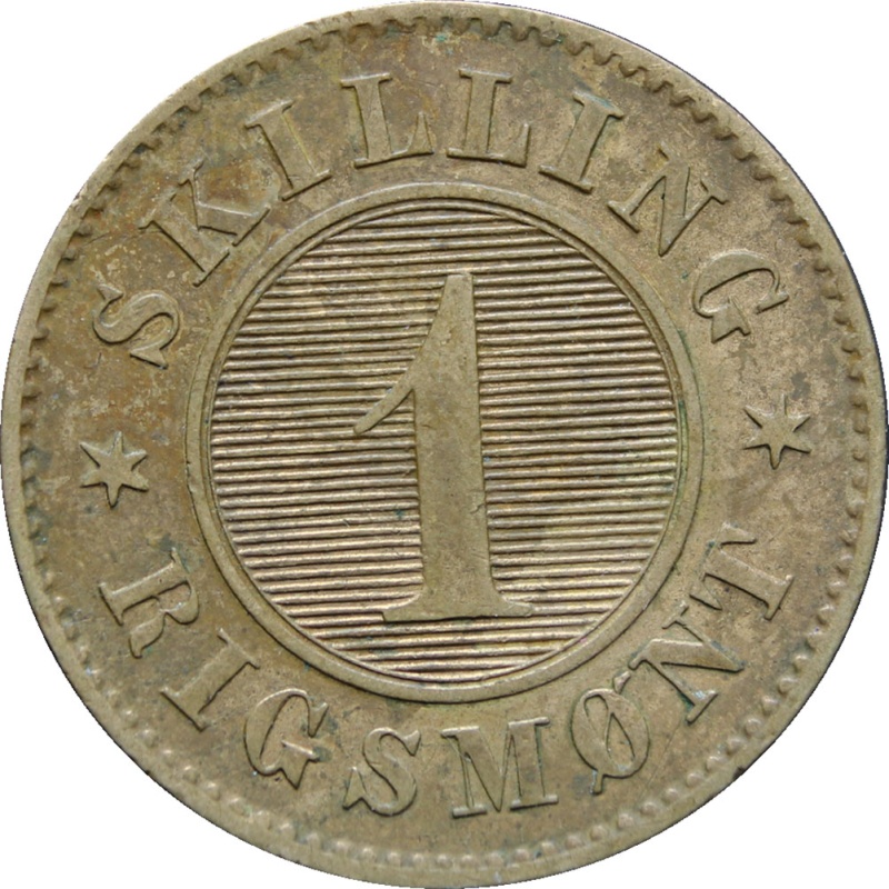 1867 Denmark 1 Skilling Rigsmont Christian IX Coin
