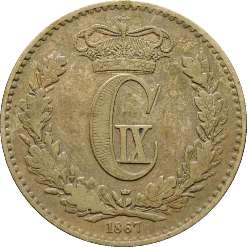 1867 Denmark 1 Skilling Rigsmont Christian IX Coin