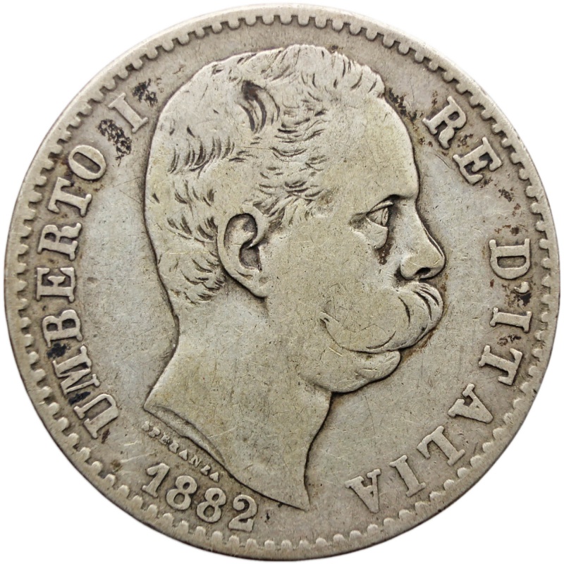 1882 R 2 Lire Italy Coin Umberto I Silver