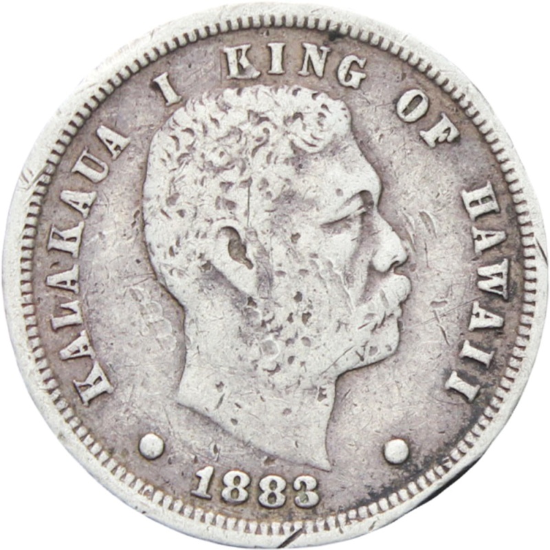1883 Kingdom of Hawaii Kalakaua One Dime 10 Cents (Umi Keneta) Silver Coin