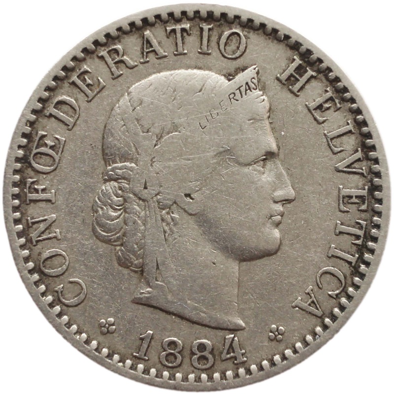 1884 20 Rappen Switzerland Coin