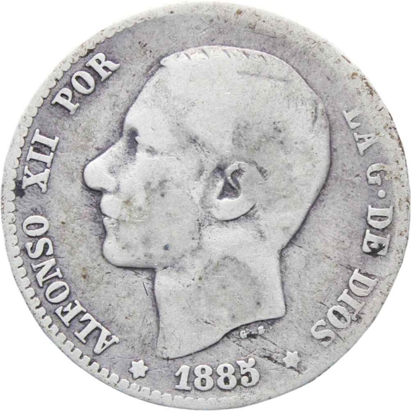 1885 Spain Alfonso XII Silver One Peseta Coin