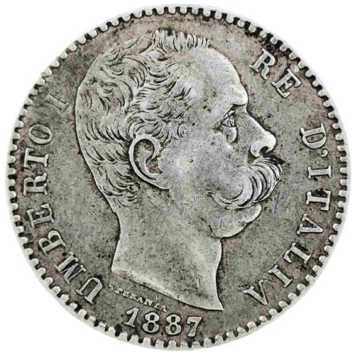 1887 R Italy Umberto I silver 2 Lire coin