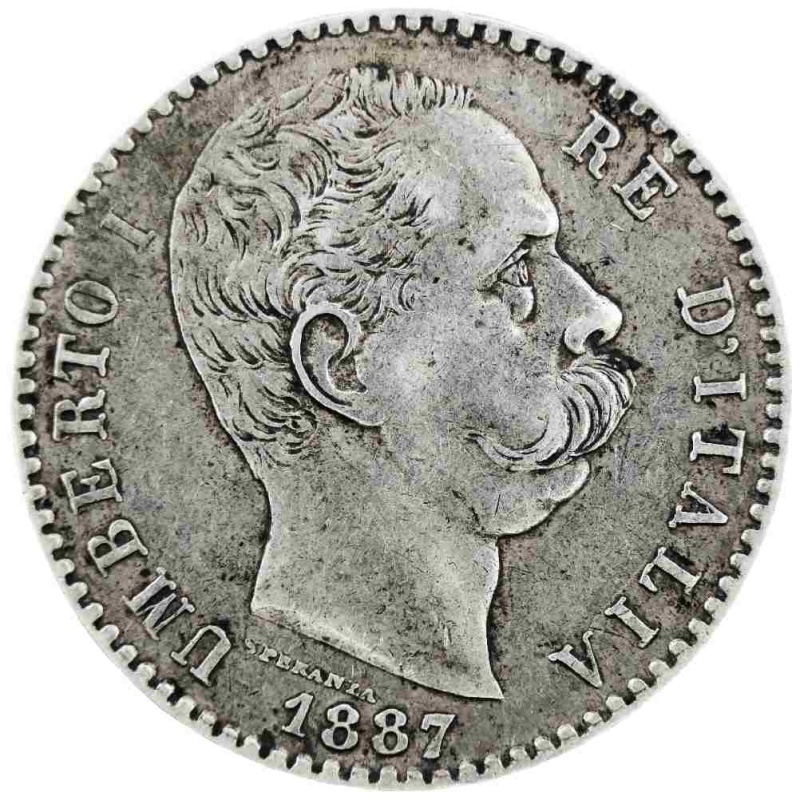 1887 R Italy Umberto I silver 2 Lire coin