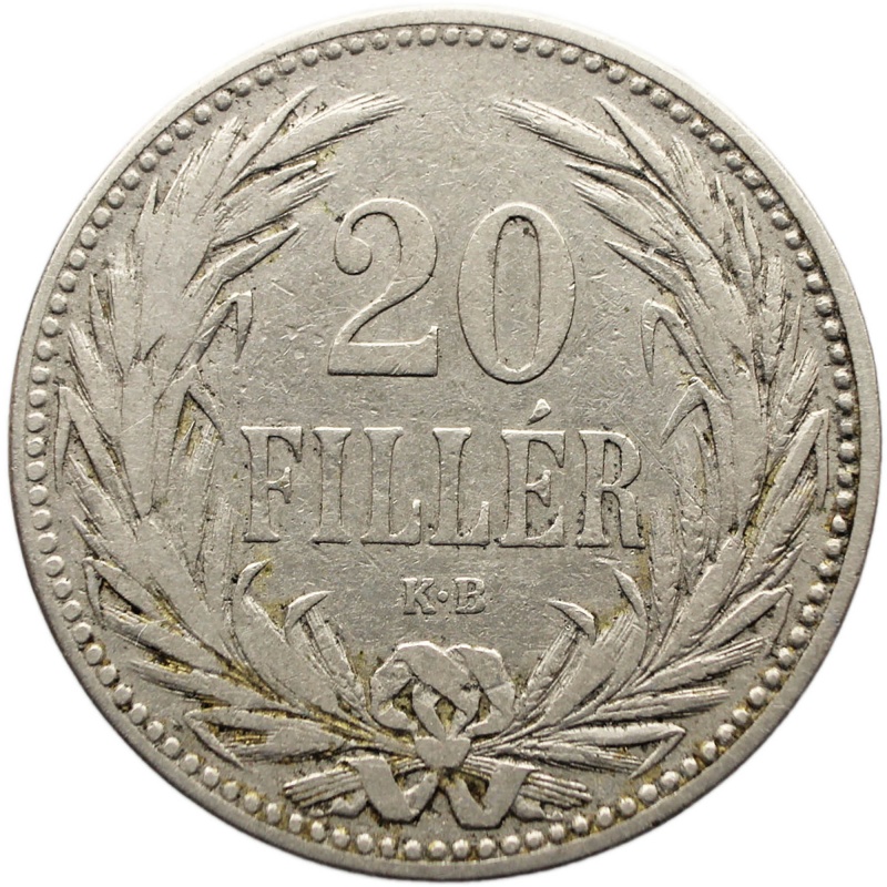 1893 KB 20 Filler Hungary Coin Franz Joseph I