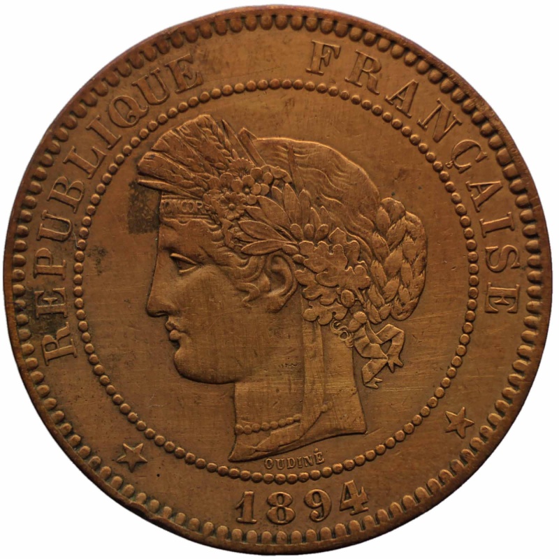 1894 A 10 Centimes France Coin