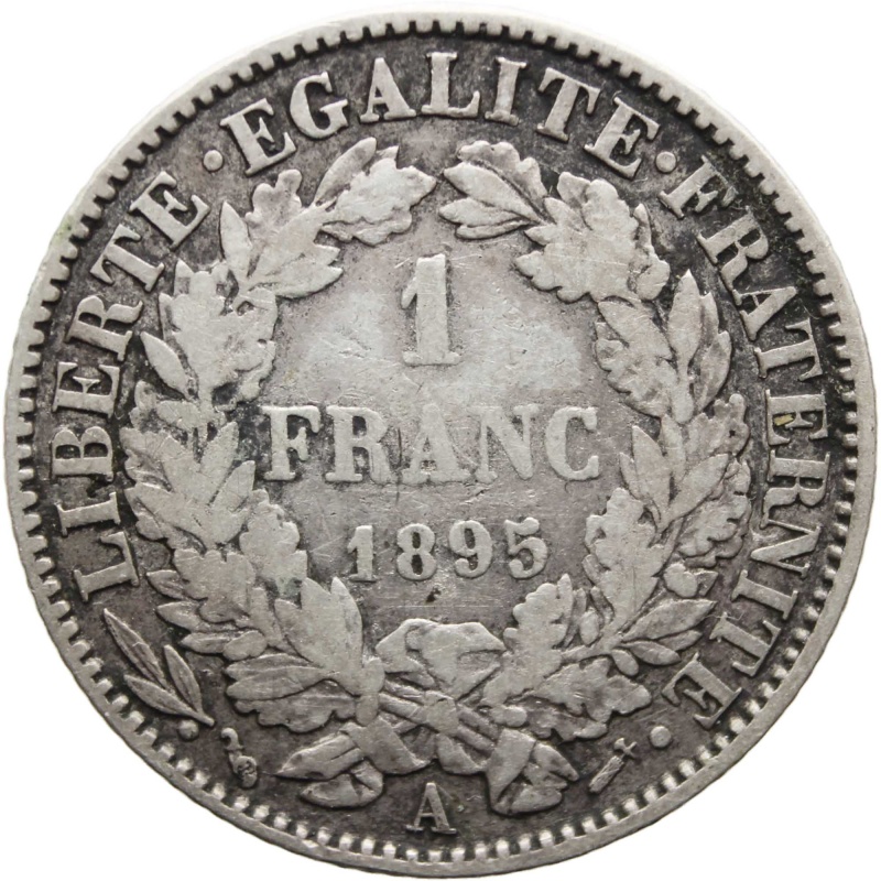 1895 One Franc France Coin Silver