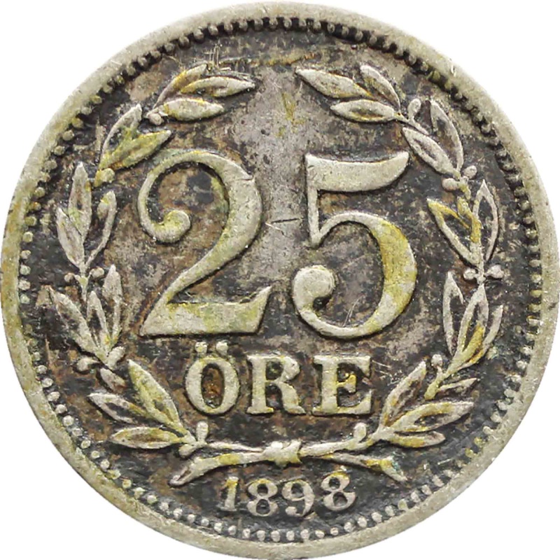 1898 25 Öre Sweden Coin Oscar II