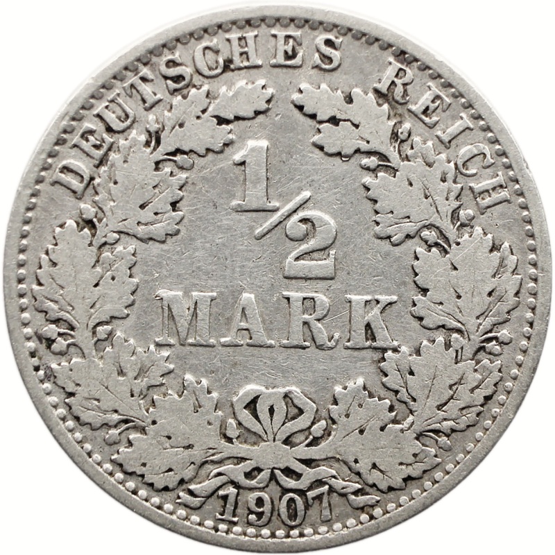 1907 A Half Mark Germany Coin Wilhelm II Silver Berlin Mint