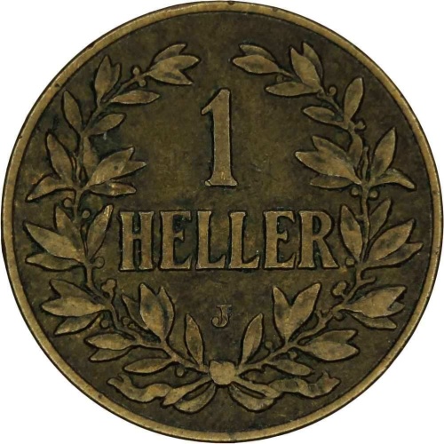 1908 J German East Africa Wilhelm II Bronze one Heller coin