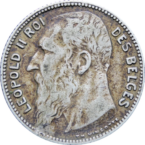 1909 Belgium Leopold II Silver One Franc