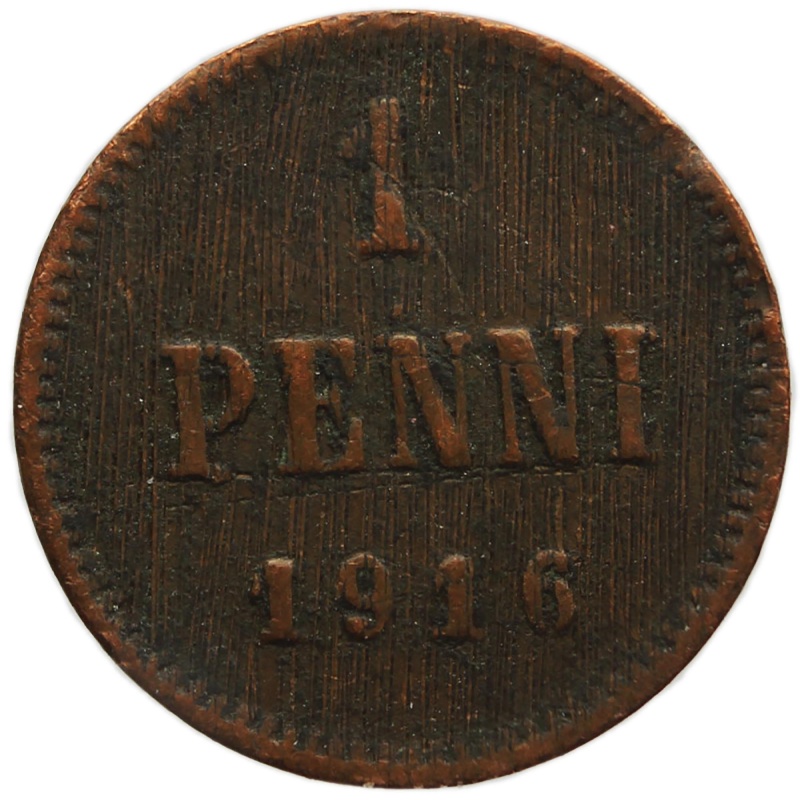 1916 1 Penni Finland Nicholas II of Russia Coin