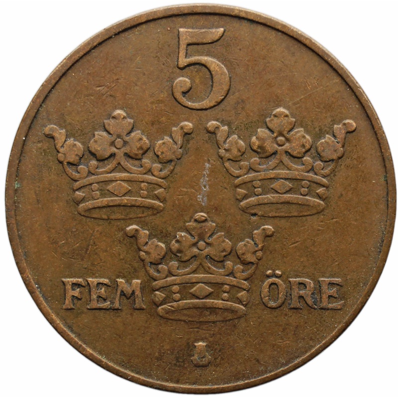 1921 5 Öre Sweden Coin Gustaf V