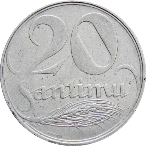 1922 Latvia 20 Santimu Coin
