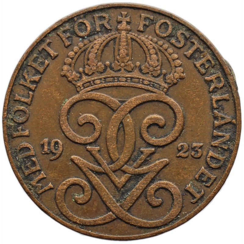 1923 2 Öre Sweden Coin Gustaf V