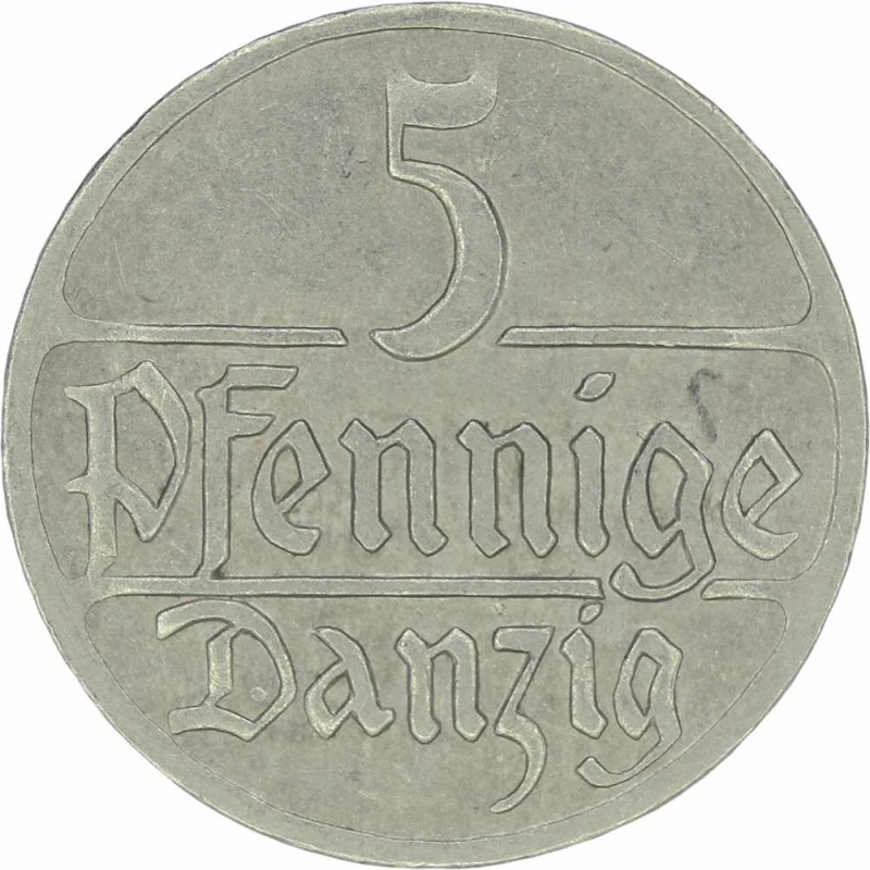 1923 Danzig 5 Pfennig Coin
