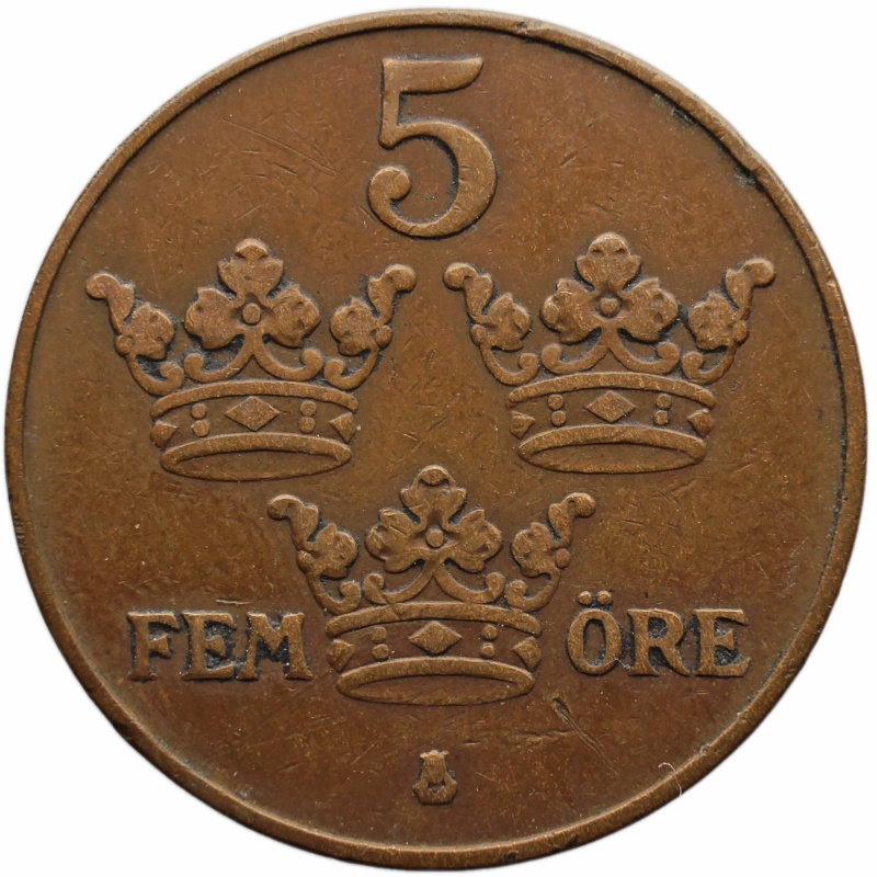 1924 5 Öre Sweden Coin Gustaf V